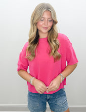 Load image into Gallery viewer, Seen You Lightweight SS Crop Sweater in Hot Pink
