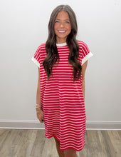 Load image into Gallery viewer, You'll Know When Striped T-Shirt Dress in Ruby