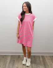 Load image into Gallery viewer, You'll Know When Striped T-Shirt Dress in Fuchsia