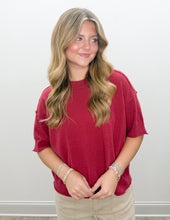 Load image into Gallery viewer, Seen You Lightweight SS Crop Sweater in Cabernet