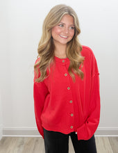 Load image into Gallery viewer, Comes My Time Button Down Knit Cardigan in Red