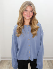 Load image into Gallery viewer, Comes My Time Button Down Knit Cardigan in Dusty Blue