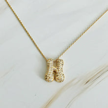 Load image into Gallery viewer, Crystal Bubble Letter Gold Initial Necklace