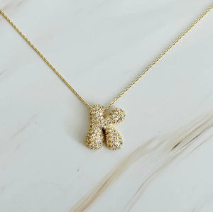 Crystal Bubble Letter Gold Initial Necklace