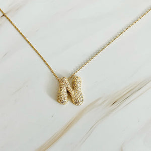 Crystal Bubble Letter Gold Initial Necklace