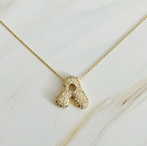 Crystal Bubble Letter Gold Initial Necklace