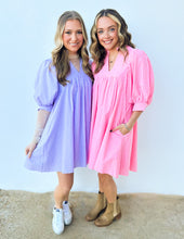 Load image into Gallery viewer, Main Attraction 3/4 Puff Sleeve Dress in Lavender