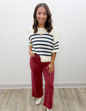 Load image into Gallery viewer, Come On Stripe Textured Half Sleeve Knit Sweater in Navy