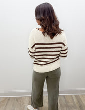 Load image into Gallery viewer, Come On Stripe Textured Half Sleeve Knit Sweater in Chocolate