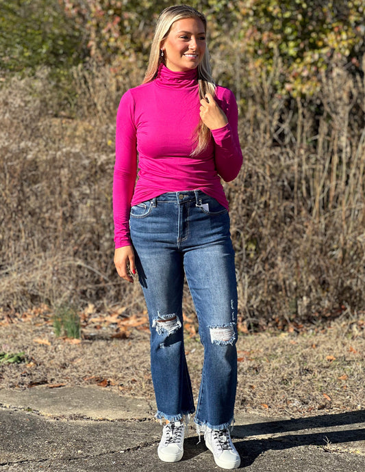 Layering Made Perfect Mock Neck Top Magenta