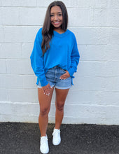 Load image into Gallery viewer, Jadelynn Brooke Oversized French Terry V-Neck Pullover Cobalt Blue