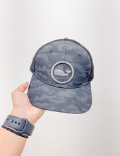 Load image into Gallery viewer, Vineyard Vines Camo Whale Dot Trucker Hat in Gray Harbor