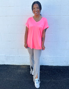 Less of You V-Neck Top Neon Pink