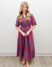 Load image into Gallery viewer, Give Your Heart A Break Drawstring Waist Stripe Midi Dress