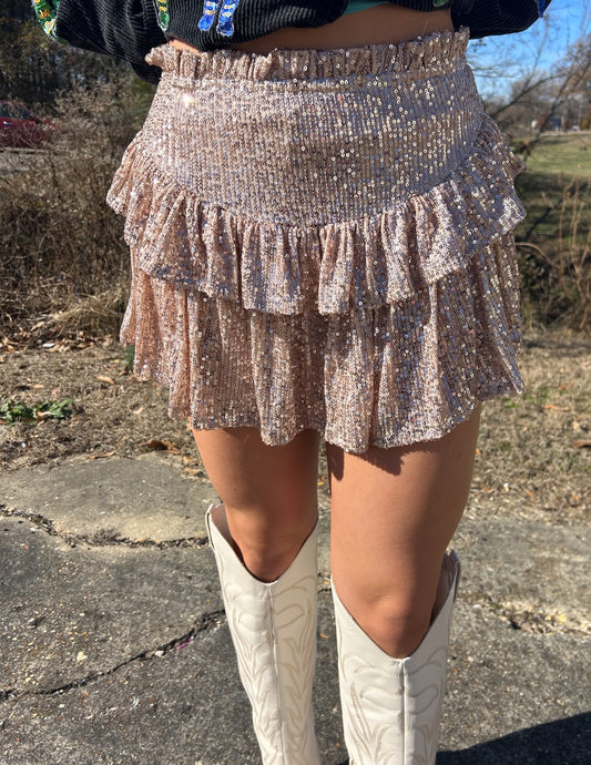 Sparkles Everywhere Sequin Skort Champagne