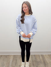 Load image into Gallery viewer, The Striped Fleece Exposed-Seam Sweatshirt in Cornflower Blue
