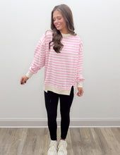 Load image into Gallery viewer, The Striped Fleece Exposed-Seam Sweatshirt in Candy Pink