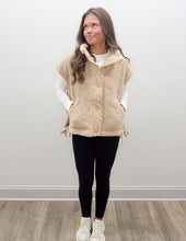 Load image into Gallery viewer, Forget The World Sherpa Vest with Snap Closure in Beige