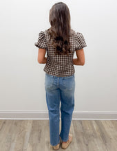 Load image into Gallery viewer, Gingham Plaid Button Top With Ruffle Collar &amp; Puff Sleeves