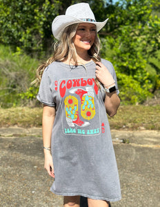 Cowboy Take Me Away Graphic Shirt Dress Mineral Grey