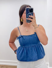 Load image into Gallery viewer, Erin Bow Detail Denim Top