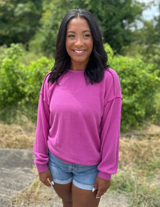 Sweet Soul Puff Sleeve Ribbed Top Magenta