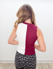Load image into Gallery viewer, Every Shade Sleeveless Color Block Ribbed Top in Burgundy/White