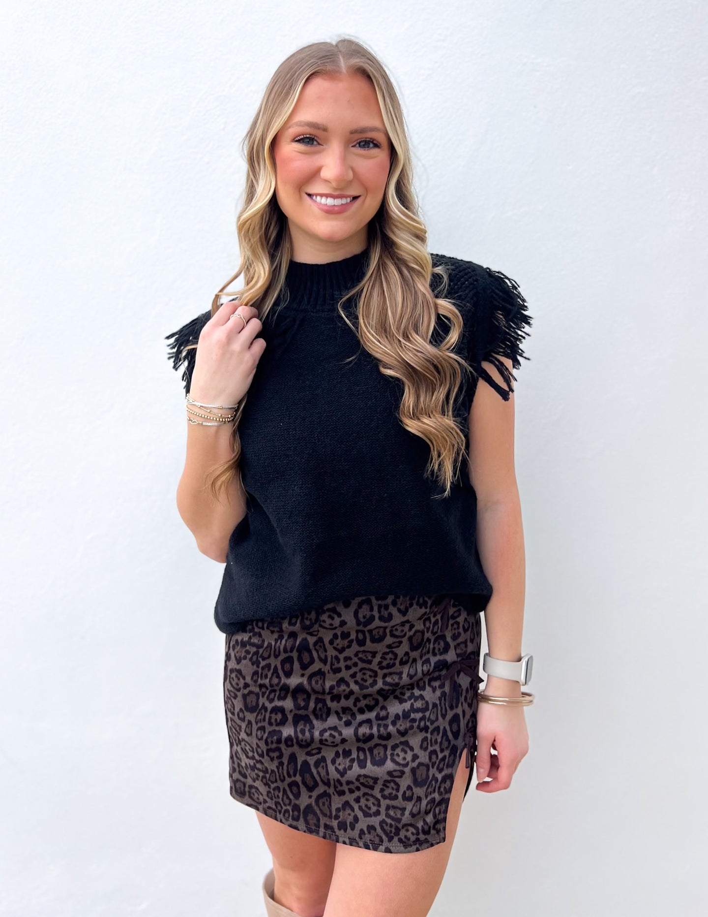 Comfort & Joy Fringe Sweater Vest in Black