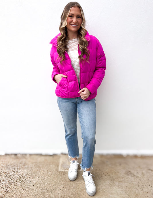 Everything You Know Puffer Jacket in Fuchsia