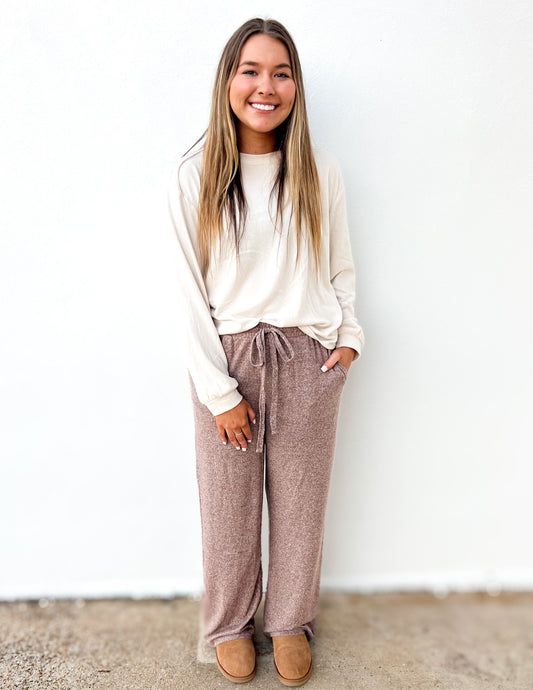 One More Chance Soft Melange Pants in Brown