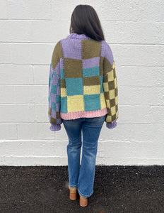 Angel Girl Color Block Checkered Sweater