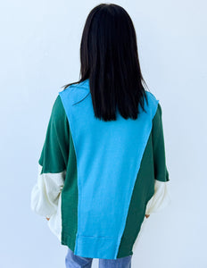 Burn It Down Oversized Spread Collared V-Neck in Blue Mix