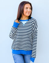 Load image into Gallery viewer, Looking Like an Angel Striped Oversized Sweatshirt in Navy