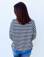 Load image into Gallery viewer, Looking Like an Angel Striped Oversized Sweatshirt in Navy