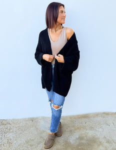 Through the Years Open Front Cardigan in Black