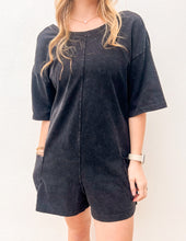 Load image into Gallery viewer, Never Leave Casual V-Back Short Sleeve Romper in Black