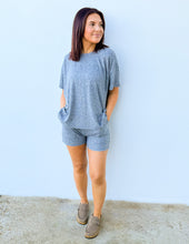 Load image into Gallery viewer, Love Me When I&#39;m Gone Melange Short Sleeve Top &amp; Shorts Set in Black