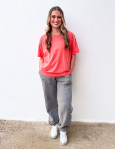 Hideaway Crew Neck Short Sleeve T-Shirt in Coral