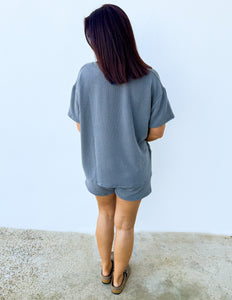 None Like You Short Sleeve Top & Shorts Set in Grey