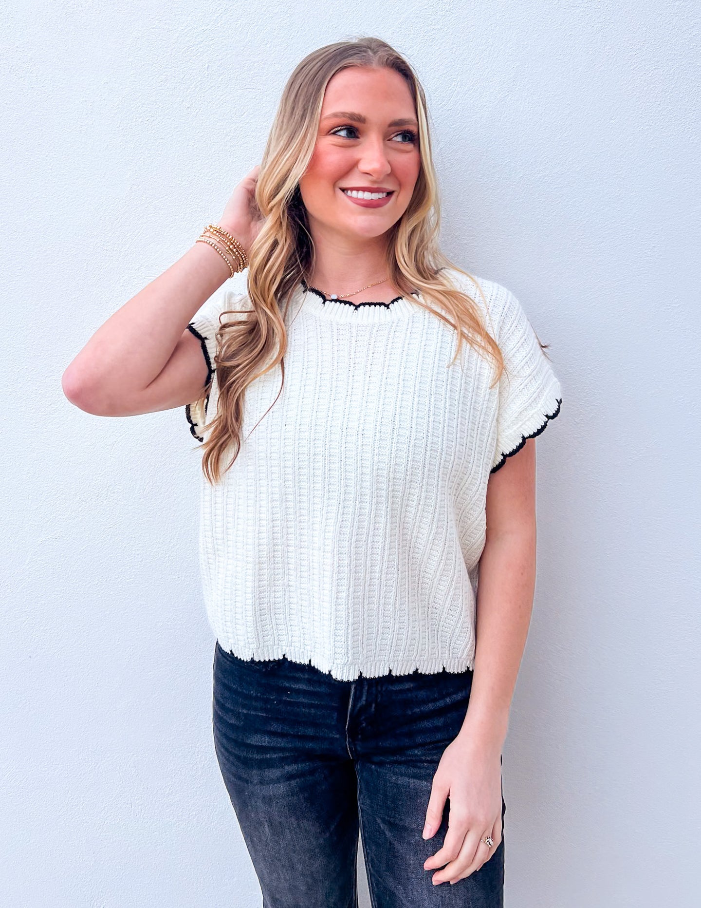 Never Enough Sweater Top in Ivory/Black