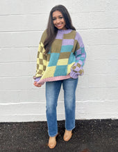 Load image into Gallery viewer, Angel Girl Color Block Checkered Sweater