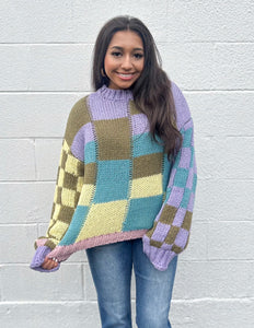 Angel Girl Color Block Checkered Sweater