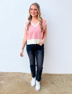 No Kind of Love Striped Knit Sleeveless Top in Coral