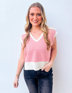 No Kind of Love Striped Knit Sleeveless Top in Coral