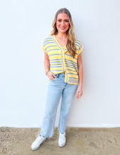 Load image into Gallery viewer, Spring Days Stripped Button-Up Sweater Top in Lemon/Blue