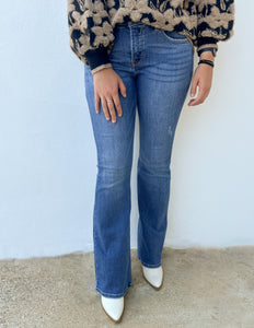 Wasted on You Tummy Control Mid Rise Flare Jeans