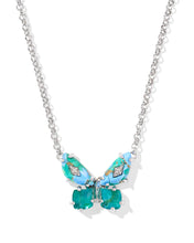 Load image into Gallery viewer, Kendra Scott Bianca Silver Butterfly Pendant Necklace in Bright Aqua Mix