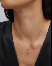 Load image into Gallery viewer, Kendra Scott Boxed Gold Cross Pendant Necklace in White Crystal