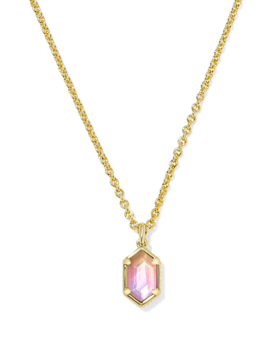 Kendra Scott Gold Hallie Short Pendant Necklace in Sunrise Watercolor Illusion