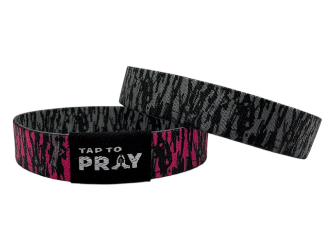 Versible Tree Bark Camo Pink & Grey Tap to Pray Wristband